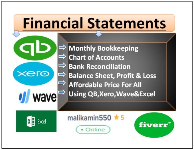 Gig Preview - Do monthly bookkeeping by using quickbooks, xero and excel