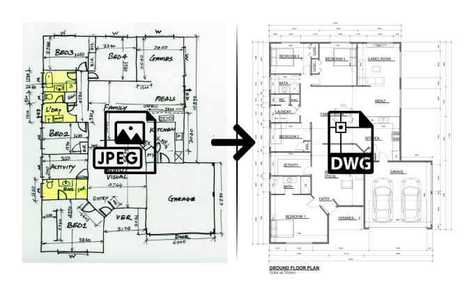 Gig Preview - Convert pdf, sketch or image drawing to autocad,  revit