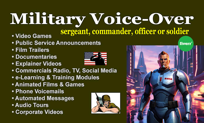 Gig Preview - Record a military style voice over performances and sound bites