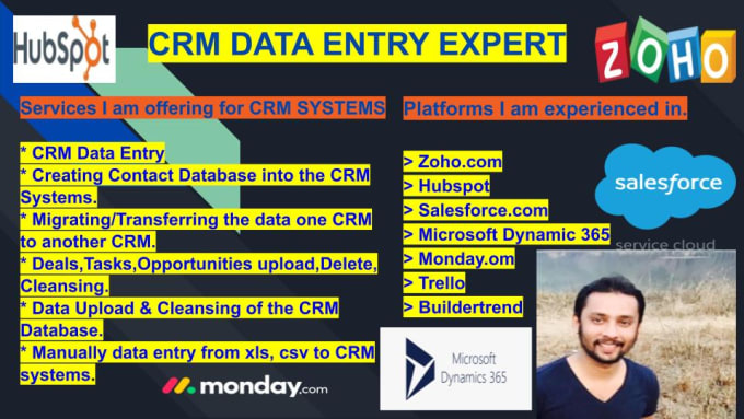 Bestseller - do CRM data entry, zoho,hubspot,salesforce,ms dynamic365