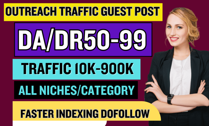 Gig Preview - Guest post on da50 to 99 real outreach dofollow index post