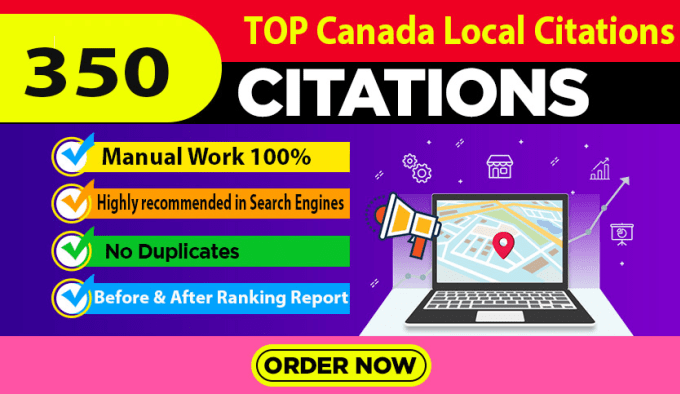 Gig Preview - Top 350 canada local citations and directory submission for local seo off page