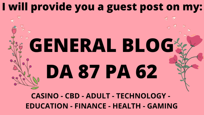 Gig Preview - Publish a guest post on da 87 pa 62 blog