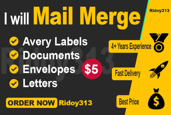 Gig Preview - Mail merge for mailing labels, letters, envelopes, documents