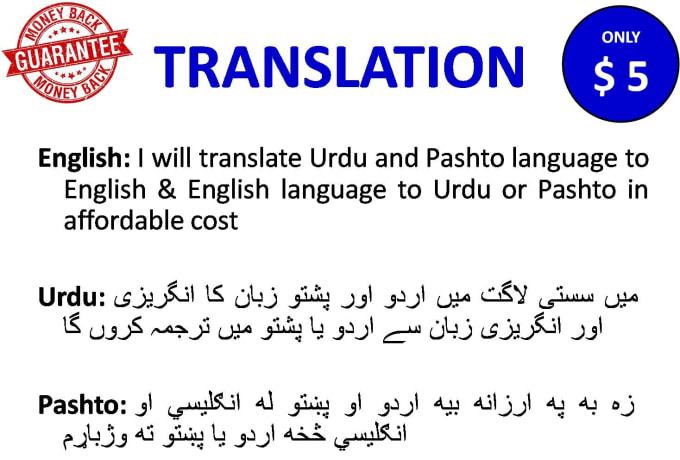 Gig Preview - Translate you urdu or pashto to english at affordable cost