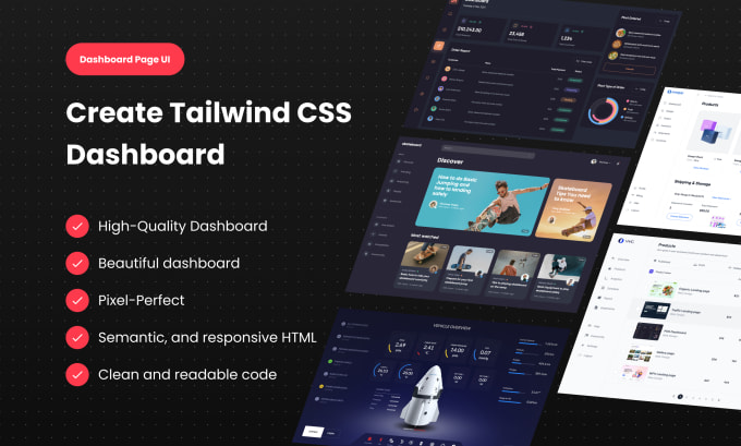 Gig Preview - Convert your design into a tailwind CSS dashboard page