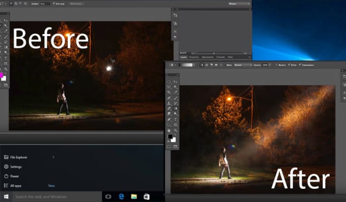 Gig Preview - Do adobe photoshop editing and create beams of light