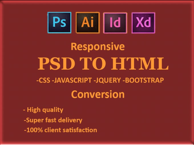 Gig Preview - Convert psd,xd to html responsive layout using bootstrap