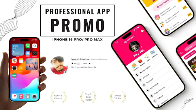 Gig Preview - Animate your iphone 16 pro app promo video