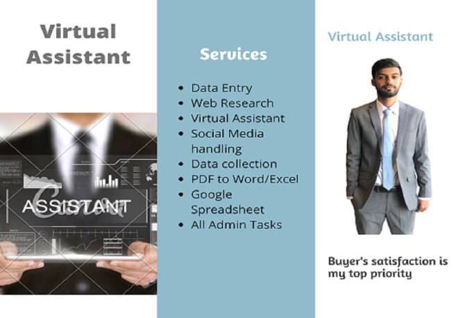 Gig Preview - Be expert data entry and virtual assistant services provider