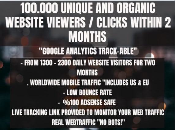 Gig Preview - 100k SEO google trackable website traffic clicks viewers