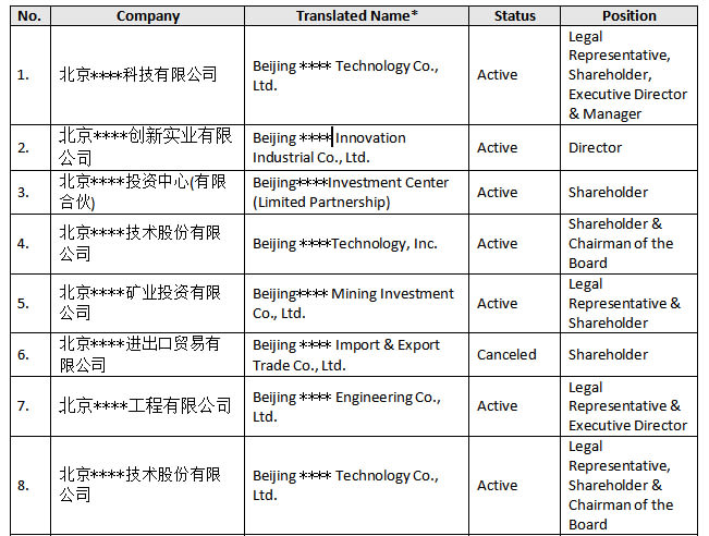 Gig Preview - Do directorship check in mainland china