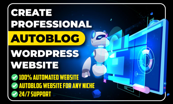 Gig Preview - Do wordpress autoblog website setup for auto pilot content automated ai web