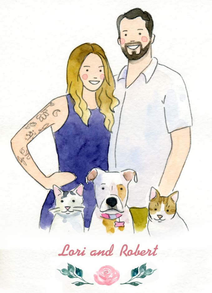 Bestseller - draw cute family or couple watercolor portrait illustration