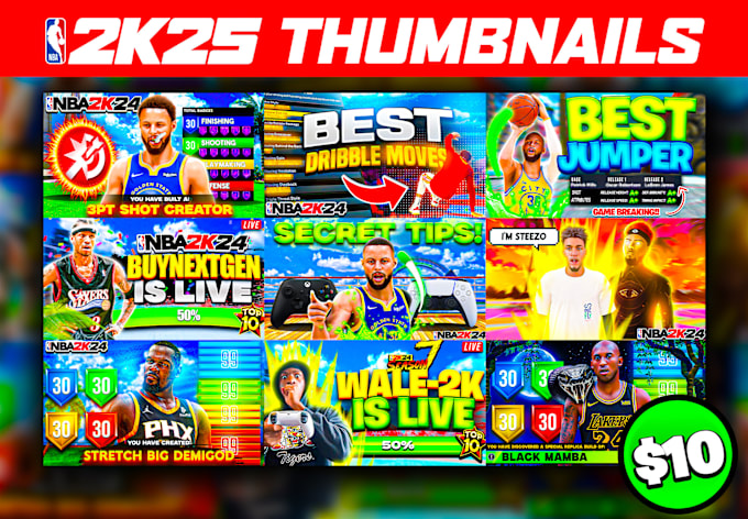 Bestseller - design eye catching nba 2k25 and 2k thumbnails