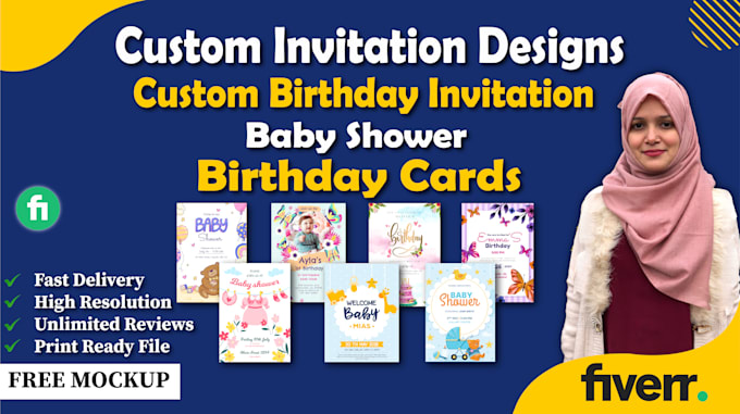 Gig Preview - Do custom invitation card design for birthday invitation, baby shower