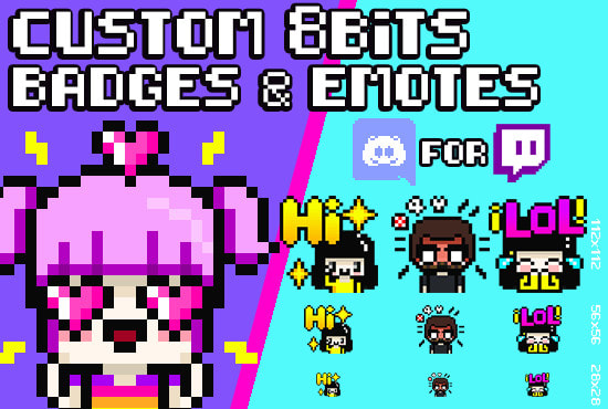 Gig Preview - Make custom 8bit pixel art twitch badges and emotes