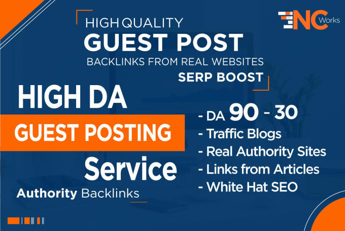 Gig Preview - Provide SEO authority guest posting service with high da guest post backlinks