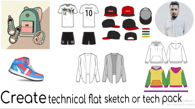 Gig Preview - Make flat sketch fashion design clothing tech pack