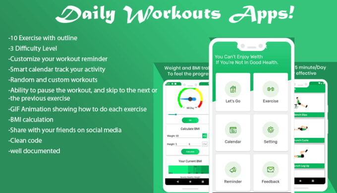 Gig Preview - Do daily workouts apps with animation