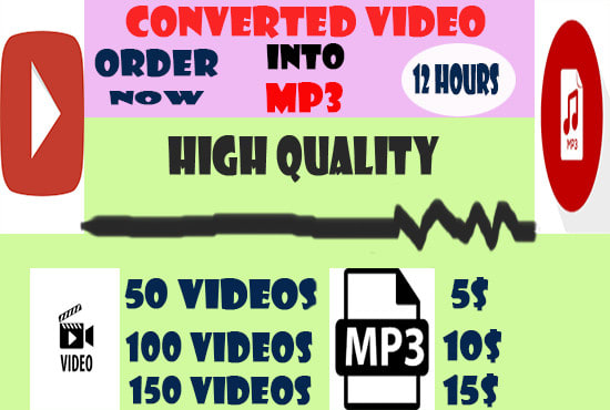 Gig Preview - Converting videos into mp3 within 12 hours