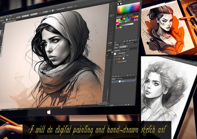 Gig Preview - Draw digital portrait painting and hand drawn sketch art