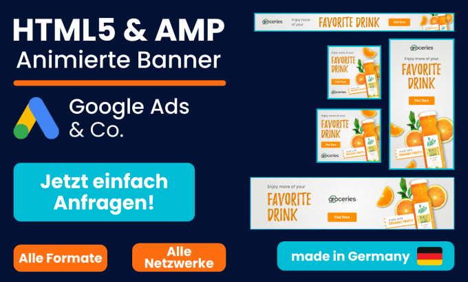 Gig Preview - Design professional animated HTML and amp ads for google ads and co