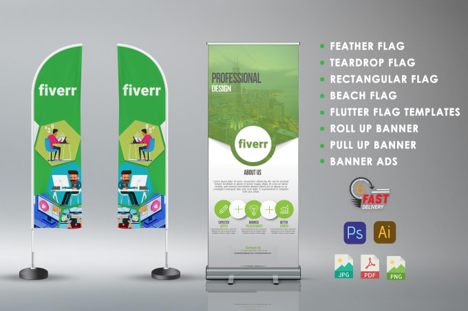 Gig Preview - Design feather flag or roll up banner, static banner in 6 hr