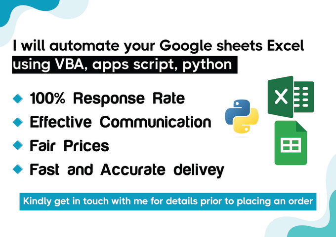 Gig Preview - Automate your google sheets, excel using vba, apps script, python