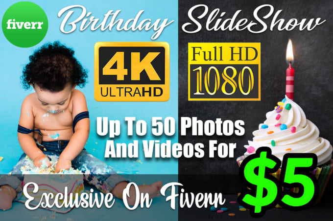 Gig Preview - Create amazing happy birthday photo slideshow video in 4k