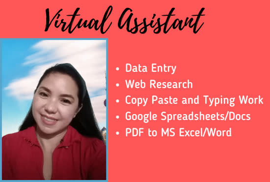 Gig Preview - Be your virtual assistant for data entry,  web research