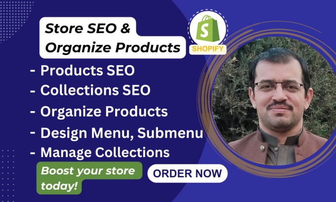 Gig Preview - Do shopify store SEO, design shopify website menus, and organize products