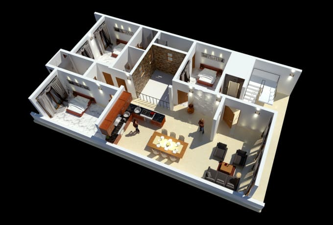 Gig Preview - Convert 2d floor plans to 3d floor plans within 24 hours