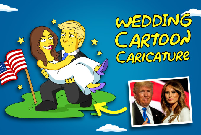 Gig Preview - Create wedding caricature with yellow cartoon style portrait