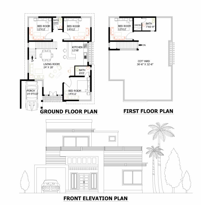 Gig Preview - Design house plan, floor plan, front elevation, and details