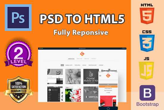 Gig Preview - Convert PSD to html with responsive bootstrap