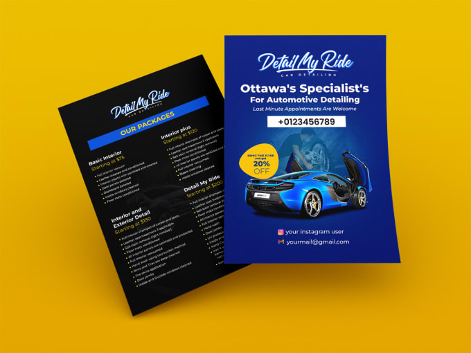 Bestseller - car detailing flyer, auto wash leaflet and price list menu design