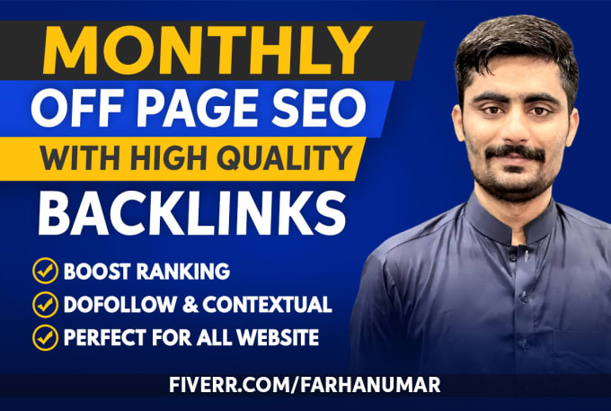 Gig Preview - Our agency will provide monthly off page SEO service with white hat backlinks