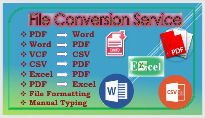 Gig Preview - Do data entry in excel csv pdf vcf word and conversions, free samples