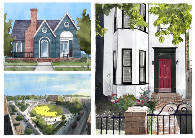 Bestseller - draw any building or landscape in digital watercolor