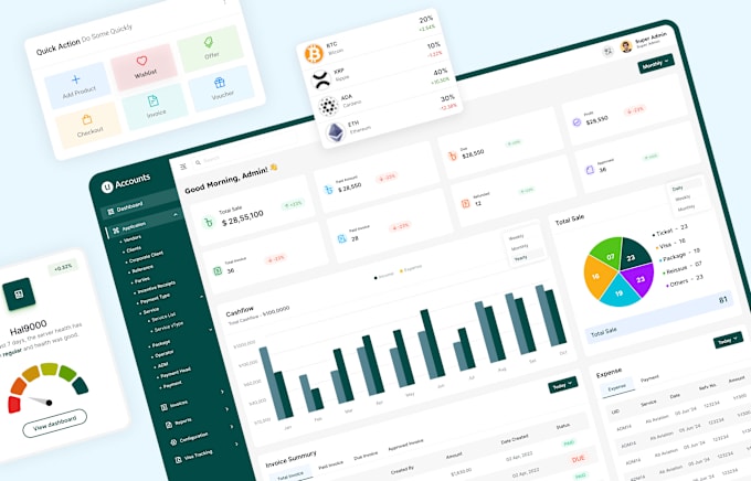 Gig Preview - Do admin dashboard design for web application and mobile app saas,CRM,hrm, lms