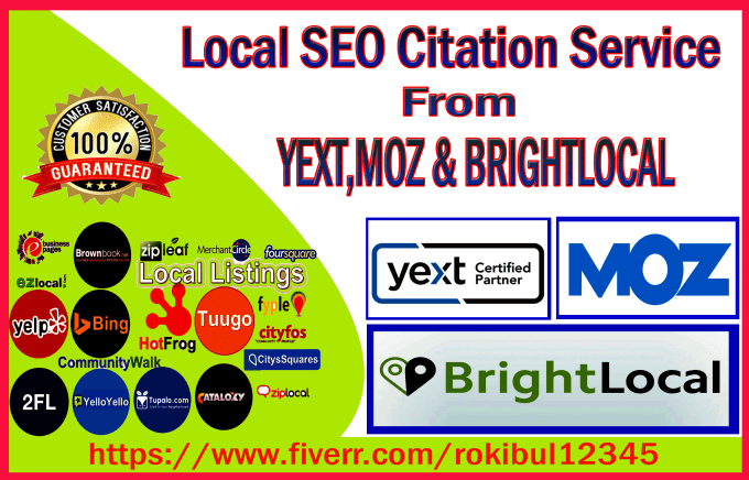 Gig Preview - Do local SEO citations from yext moz and brightlocal list