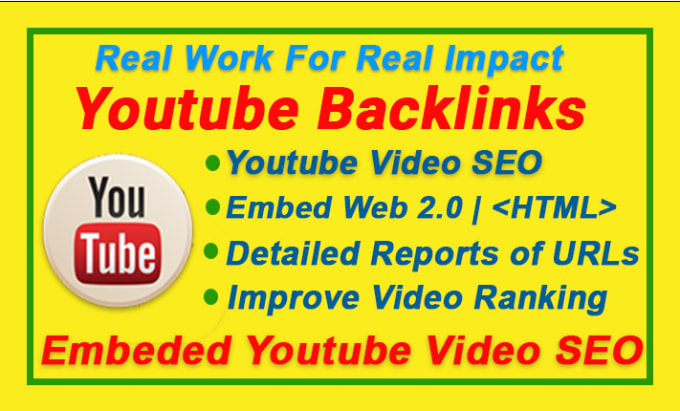 Gig Preview - Manually embed youtube video SEO backlinks on 50 web 2 with video embed