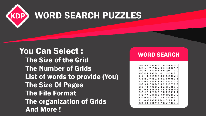 Gig Preview - Create a word search puzzle activity book interior for KDP