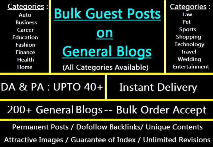 Gig Preview - Publish bulk guest posts on my da upto 40 plus blogs