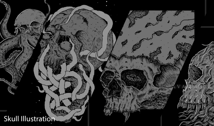 Gig Preview - Draw detailed dark, brutal, horror, skull illustration