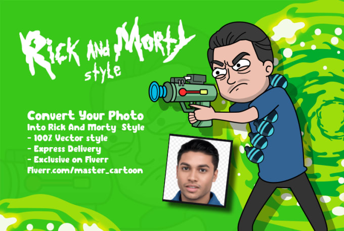 Gig Preview - Convert your photo into rick and morty portrait cartoon style