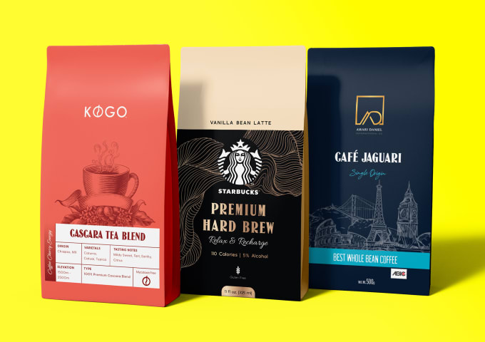 Gig Preview - Do modern coffee, tea pouch labels and packaging design