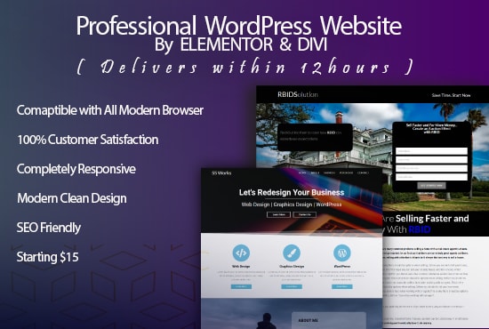 Gig Preview - Design professional wordpress website by elementor or divi