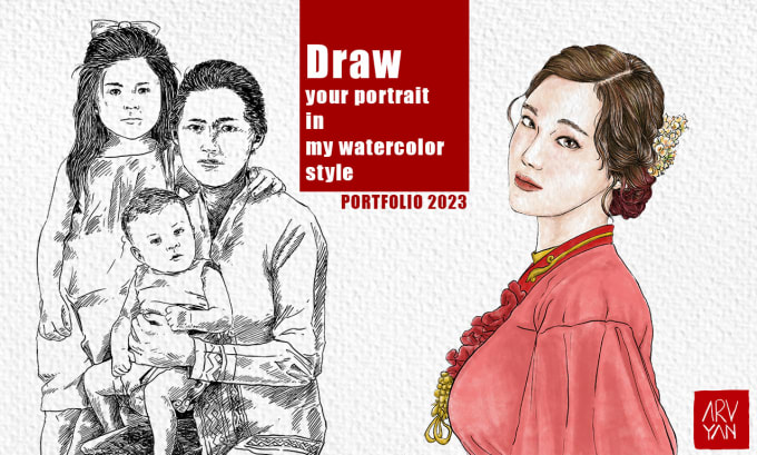 Gig Preview - Draw your self portrait with my watercolor style painting